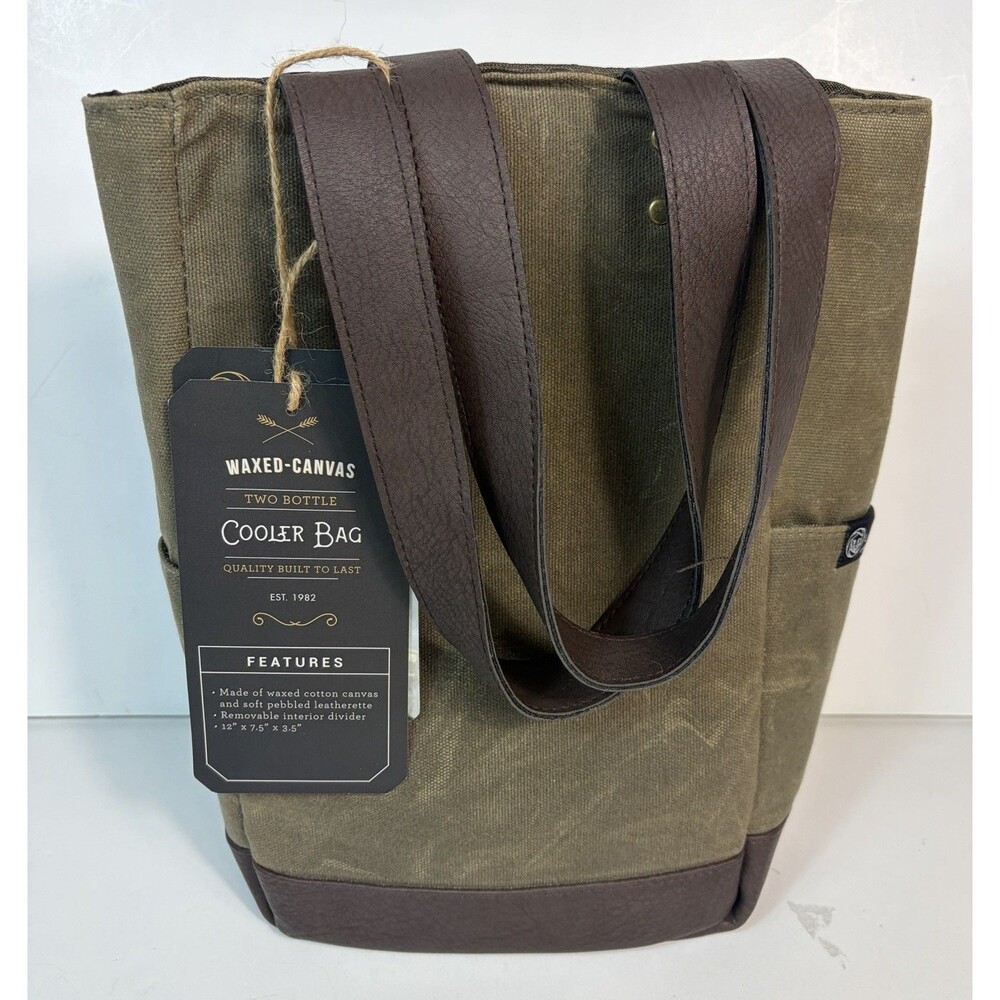 Legacy Waxed Canvas 2-Bottle Wine Cooler Bag Movable Interior Divider Pocket NWT
